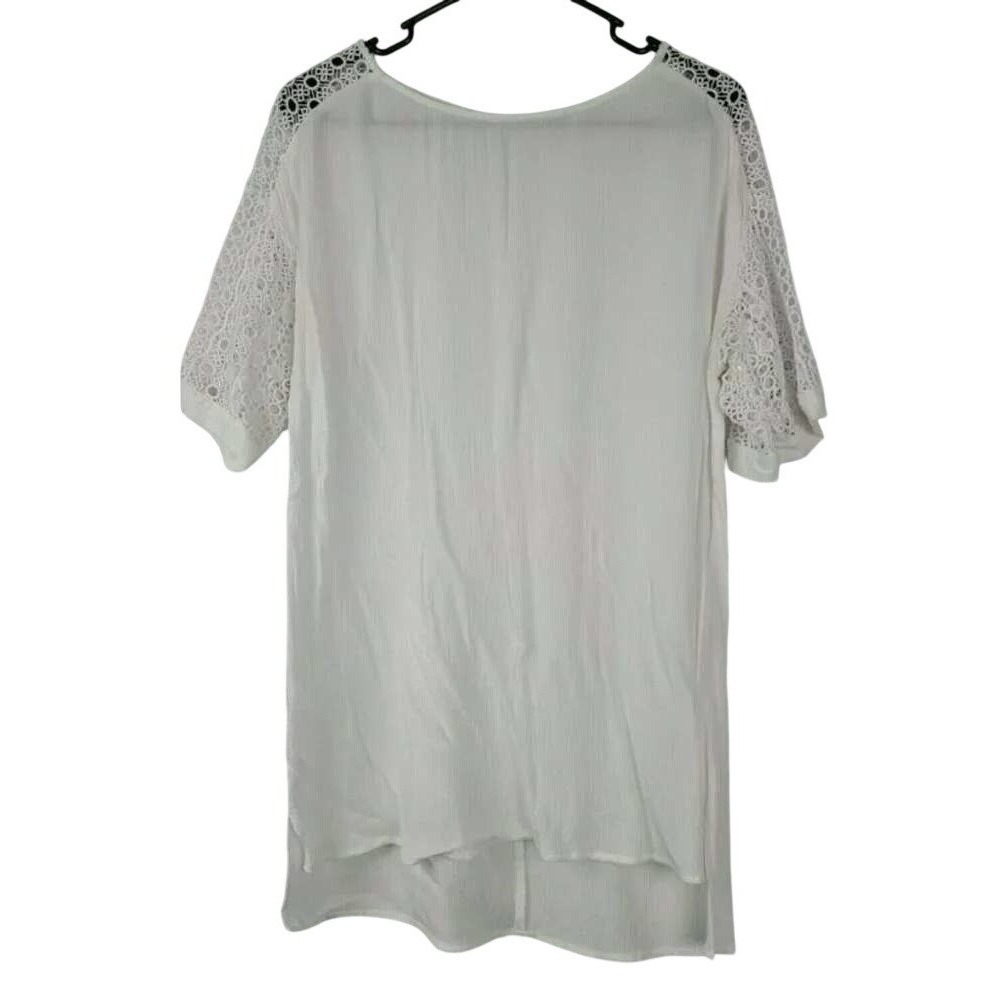 Daniel Rainn Blouse Top Womens Medium White Boho Fairy Lace Short‎ Sleeve